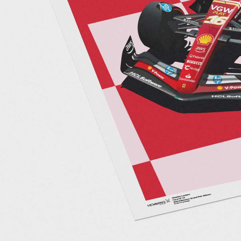 Charles Leclerc poster illustrated Monaco Grand Prix 2024 win affiche close-up