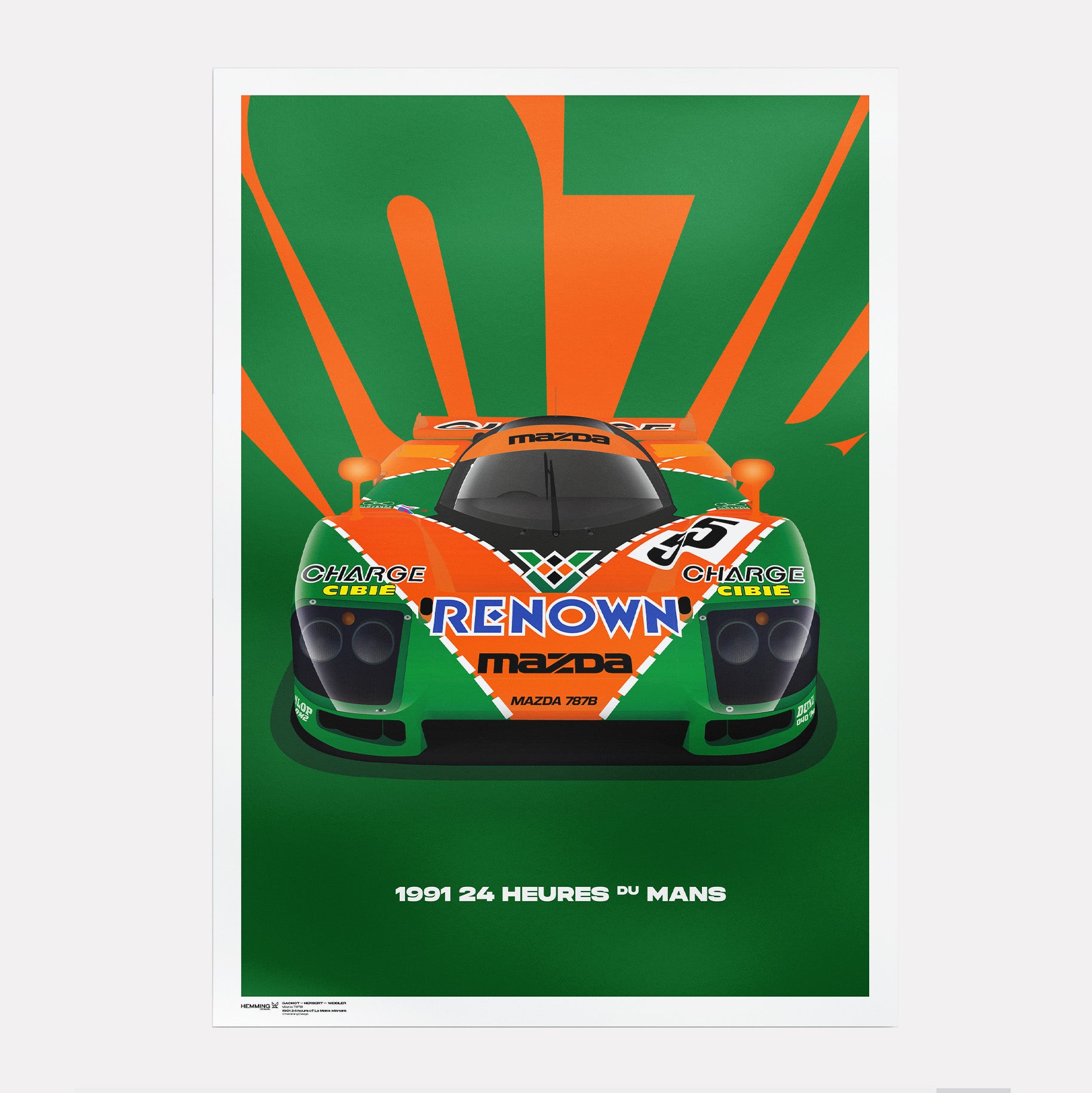 90年代 ビンテージ マツダ ルマン24 優勝 787B ロータリー ポスター Mazda 787B 1991 Le Mans Winner Poster | Hemming Design