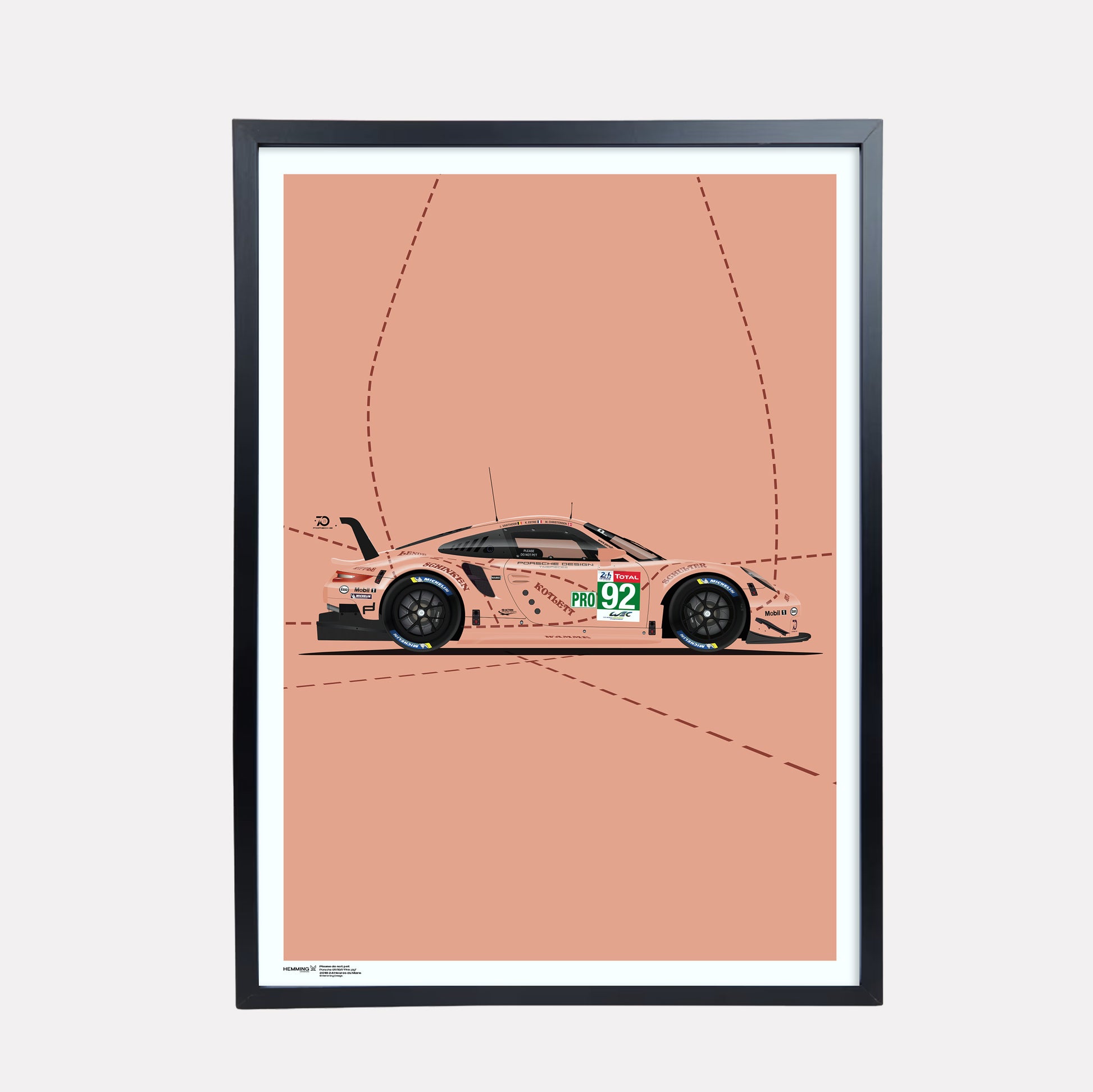 "Please do not pet" | Porsche 911 RSR Pink Pig Poster | 2018 Le Mans 24 Hours