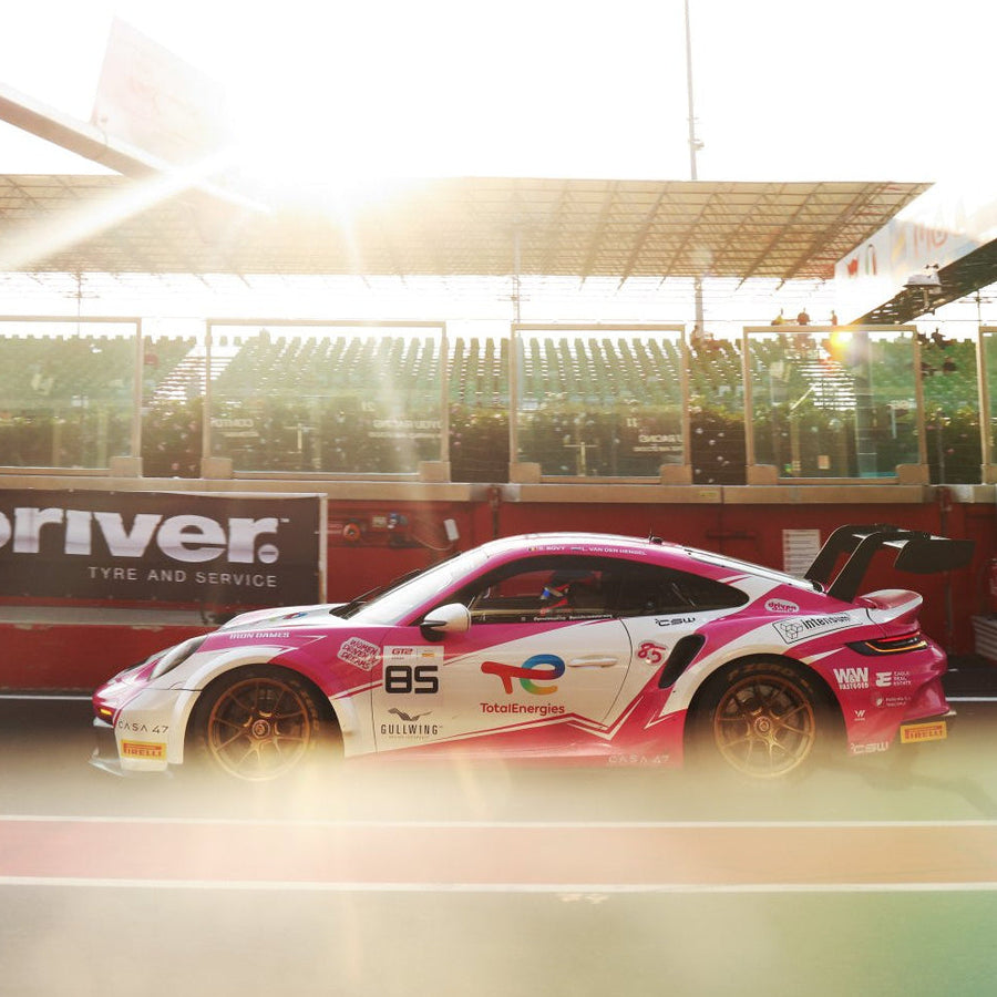 Laura van den Hengel and Sarah Bovy Porsche Cup car driven at Misano at the GT2 Europe event